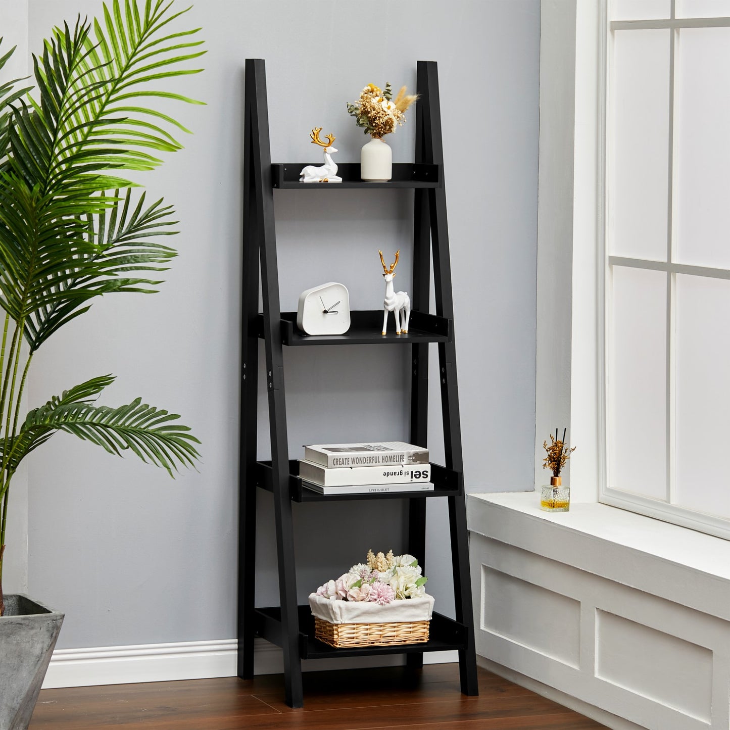 4-Tier Wooden Display Ladder Shelf for Home