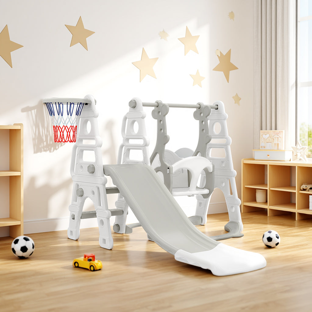 3-in-1 Toddler Swing Slide Set with Basketball Hoop
