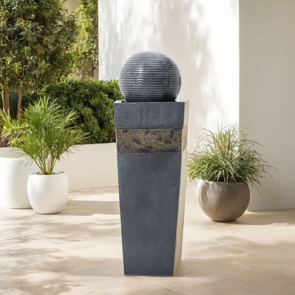 Navy Sphere Garden Cascading Water Fountain with LED Light