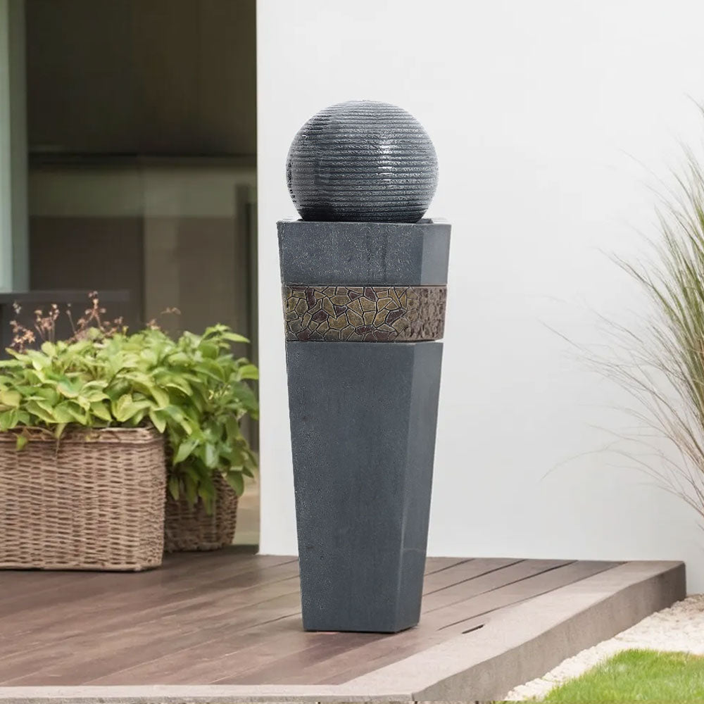 Navy Sphere Garden Cascading Water Fountain with LED Light