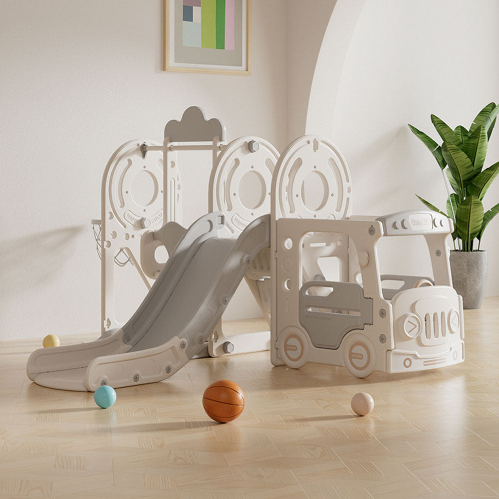 Kids Playset with Slide Basket Hoop Toddler Playground