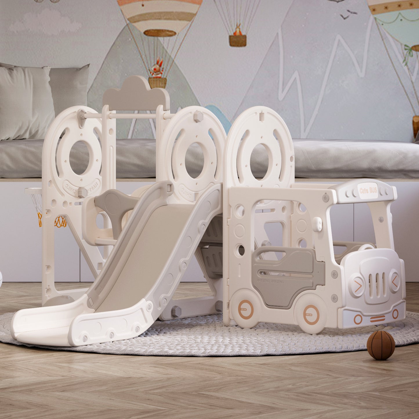 Kids Playset with Slide Basket Hoop Toddler Playground