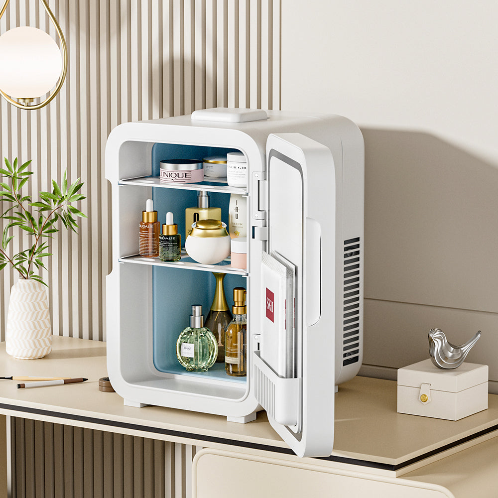 White 12L Mini Fridge with LED Mirror Door