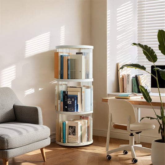 3-Tier Plastic Round Rotating Bookshelf