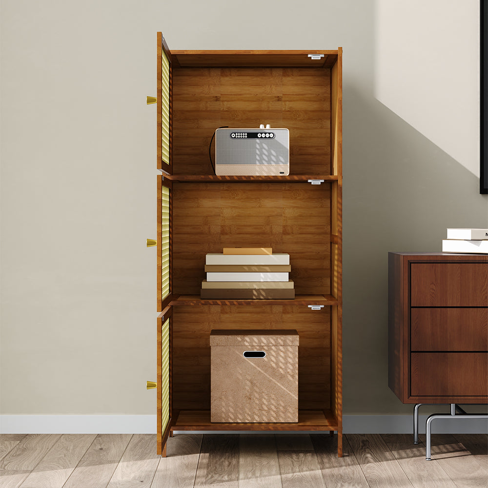 3 Tier Narrow Bookcase with Doors