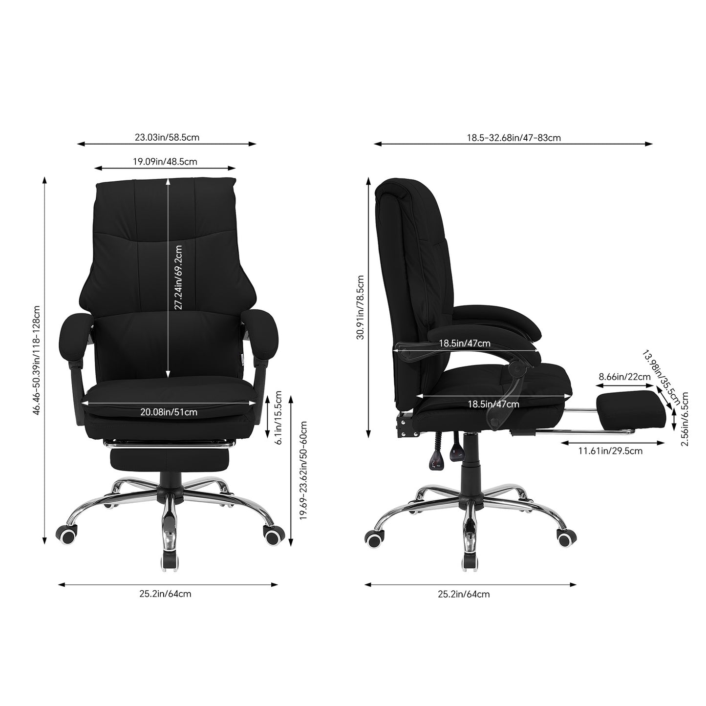 Height-Adjustable Ergonomic Reclining Office Chair with Footrest