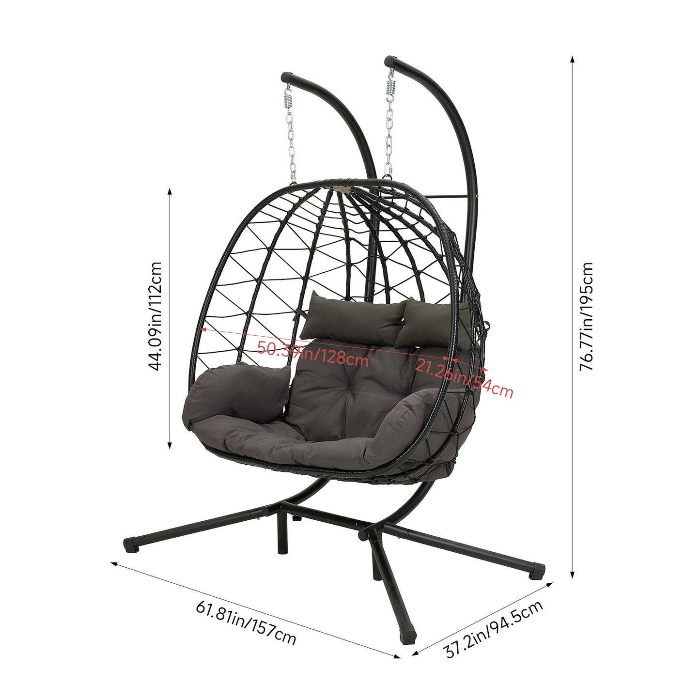 2-Seater Swing Hanging Egg Chair with Metal Stand