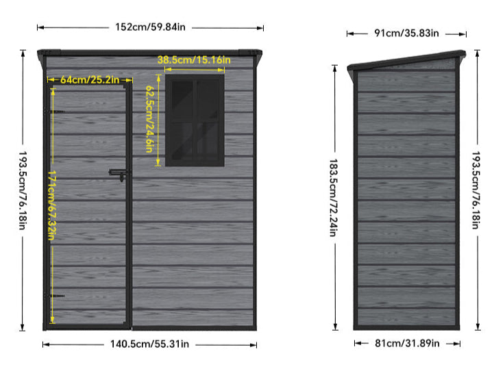 5X3FT Plastic Garden Storage Shed with Lockable Door