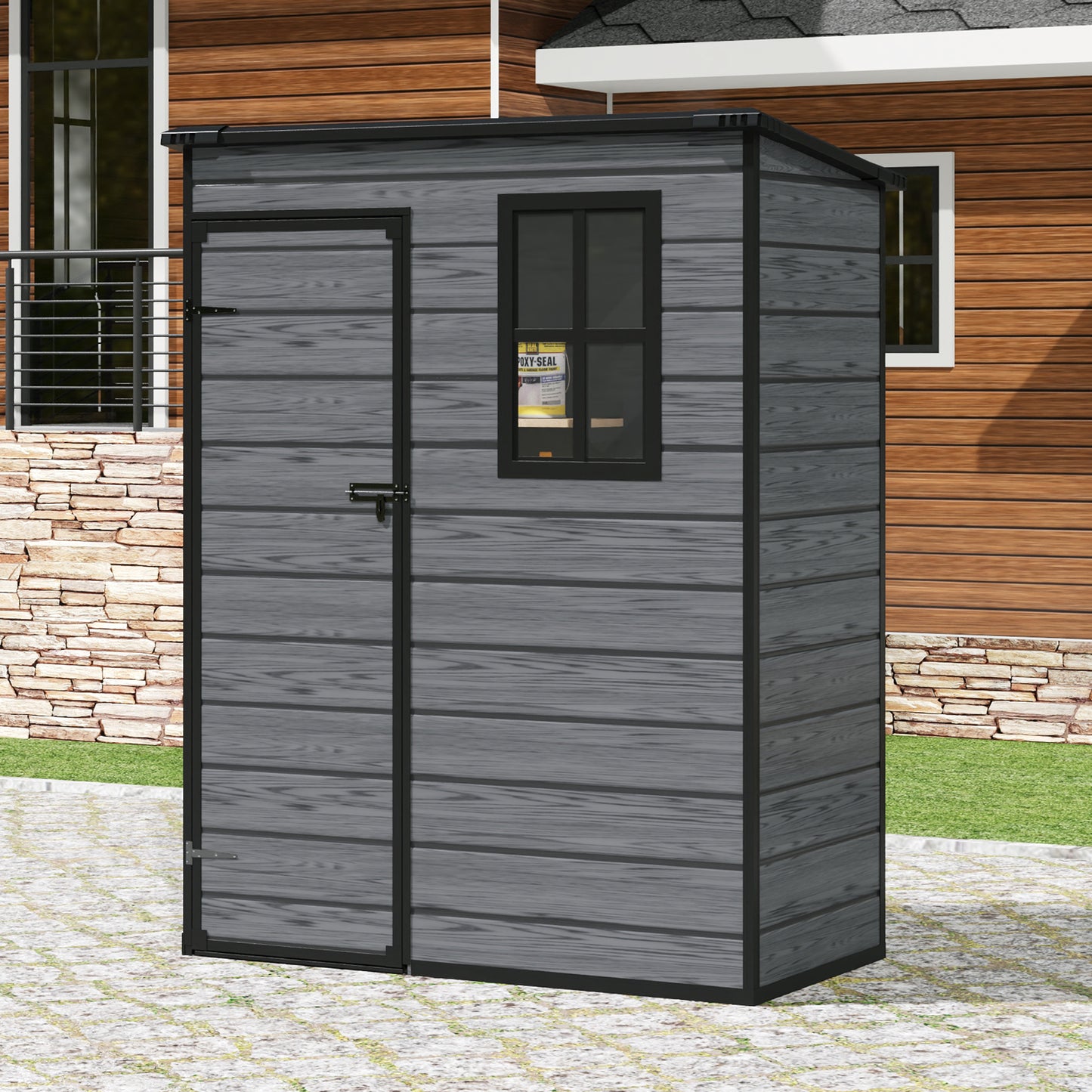 5X3FT Plastic Garden Storage Shed with Lockable Door