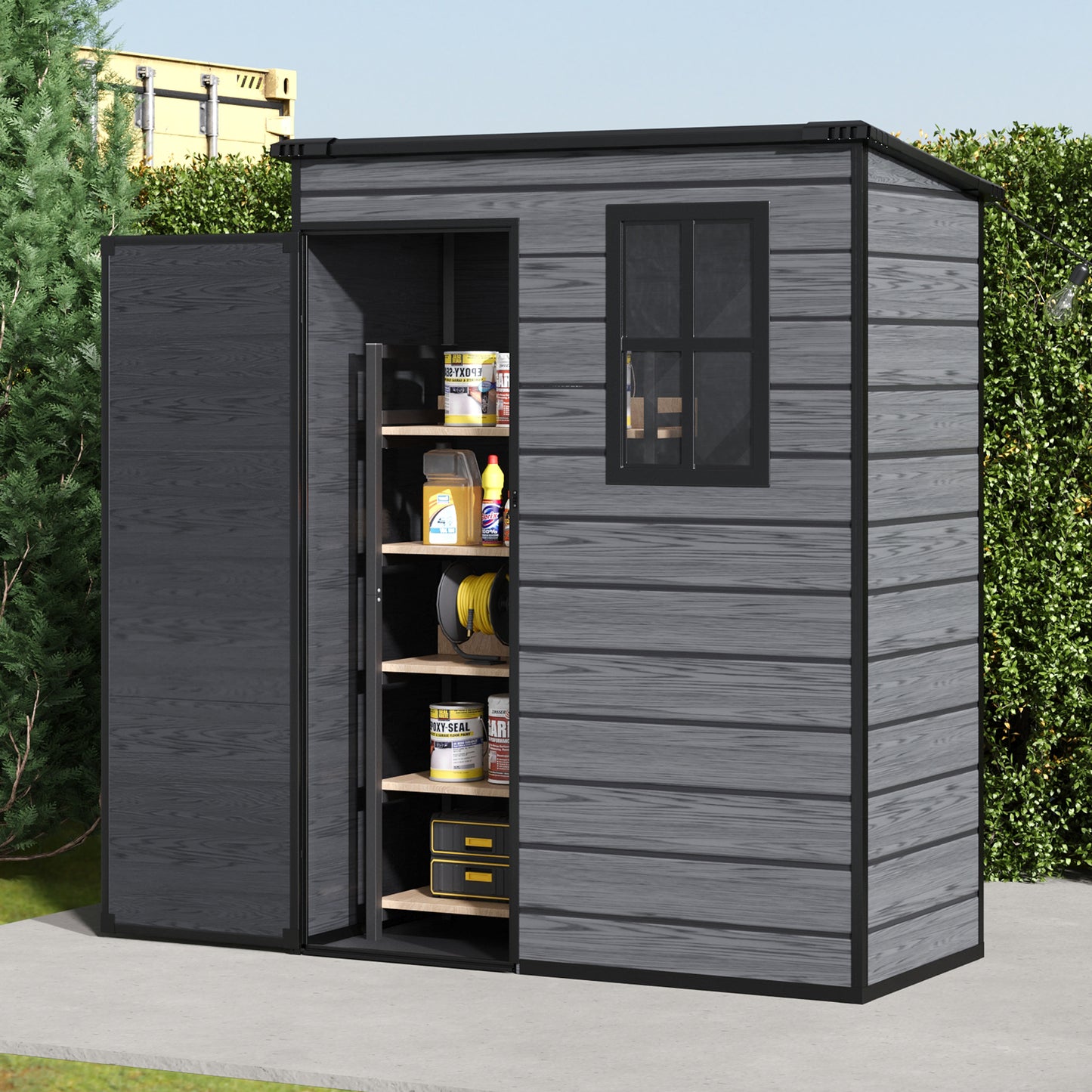 5X3FT Plastic Garden Storage Shed with Lockable Door