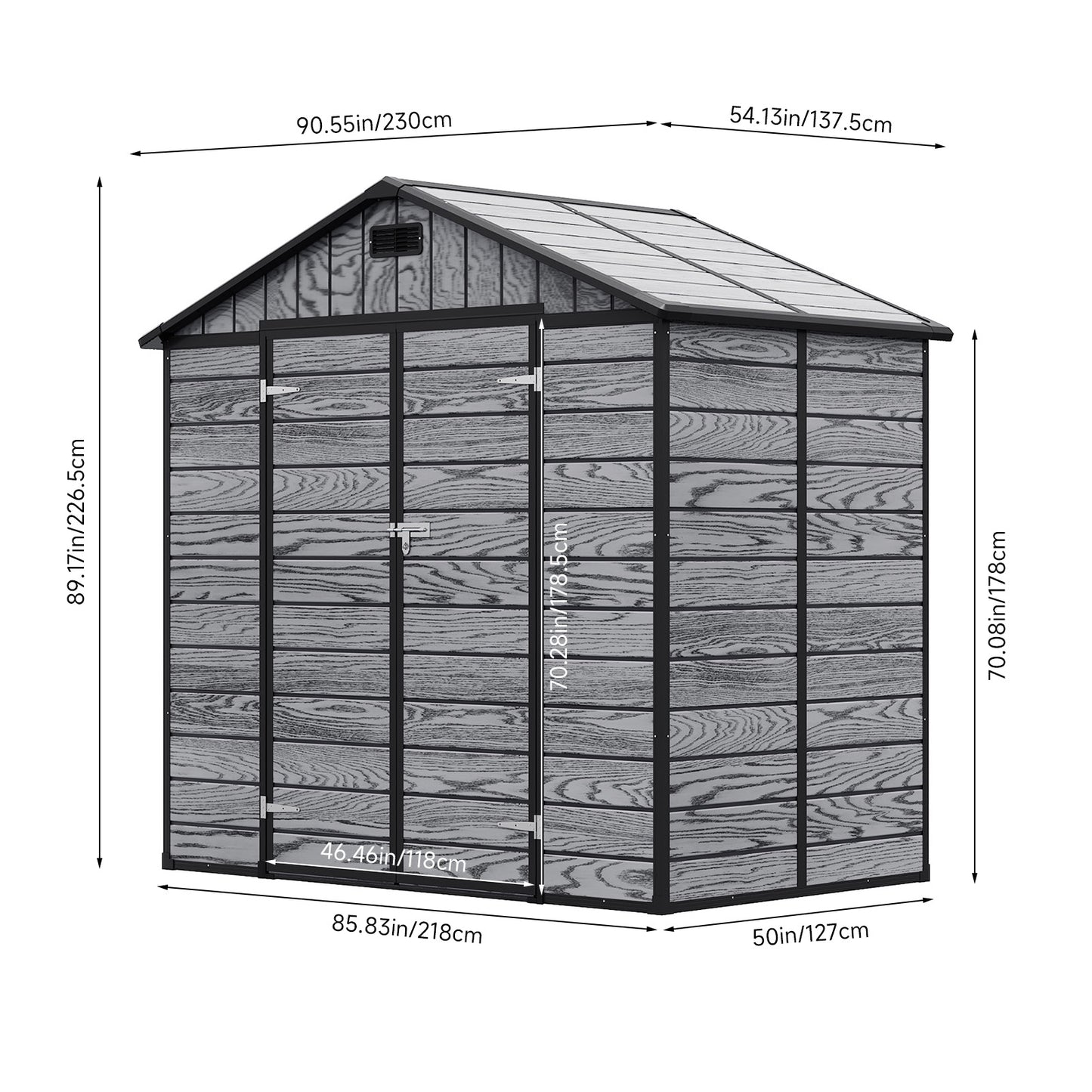 8x4ft Apex Roof Garden PP Tool Shed Outdoor Patio Storage House