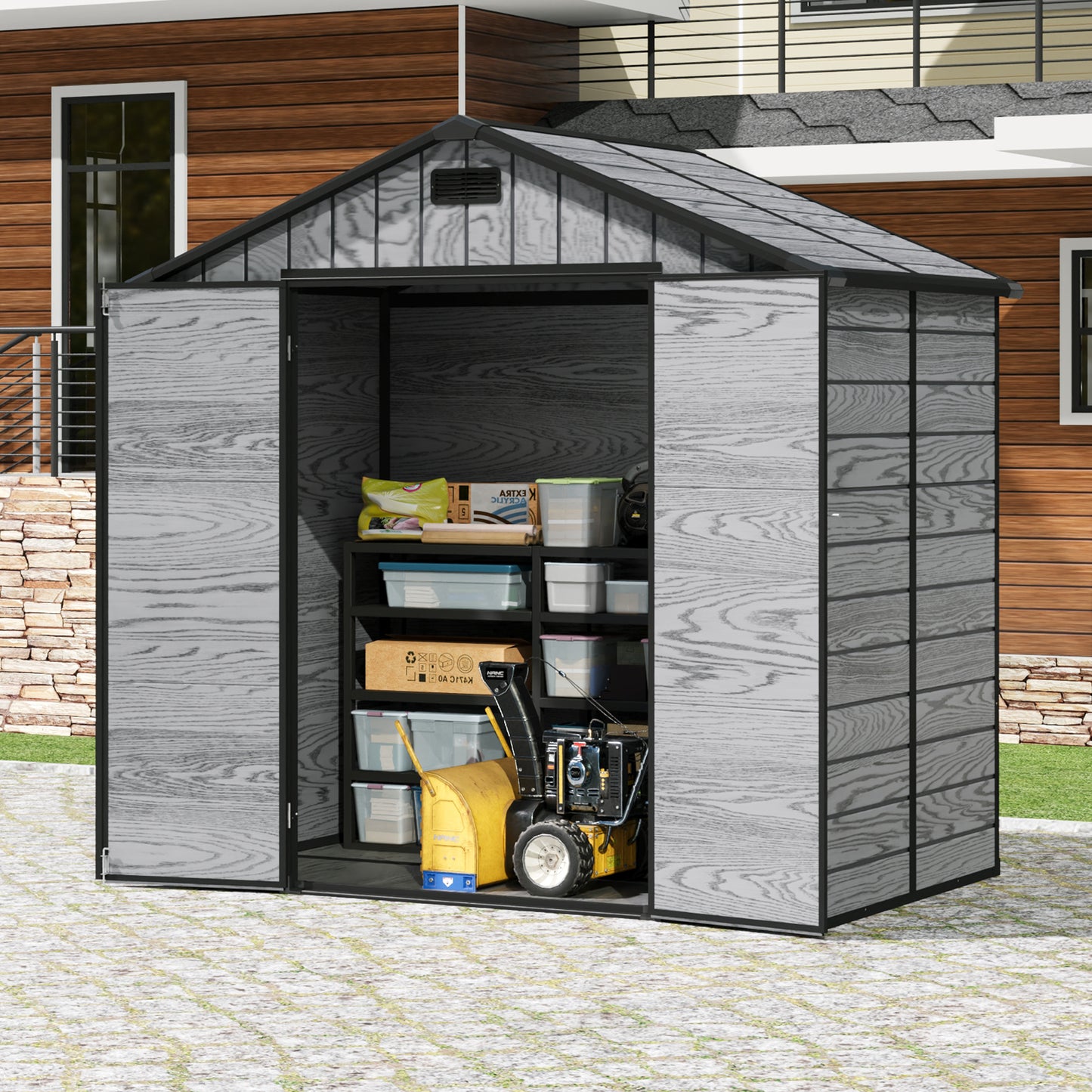 8x4ft Apex Roof Garden PP Tool Shed Outdoor Patio Storage House