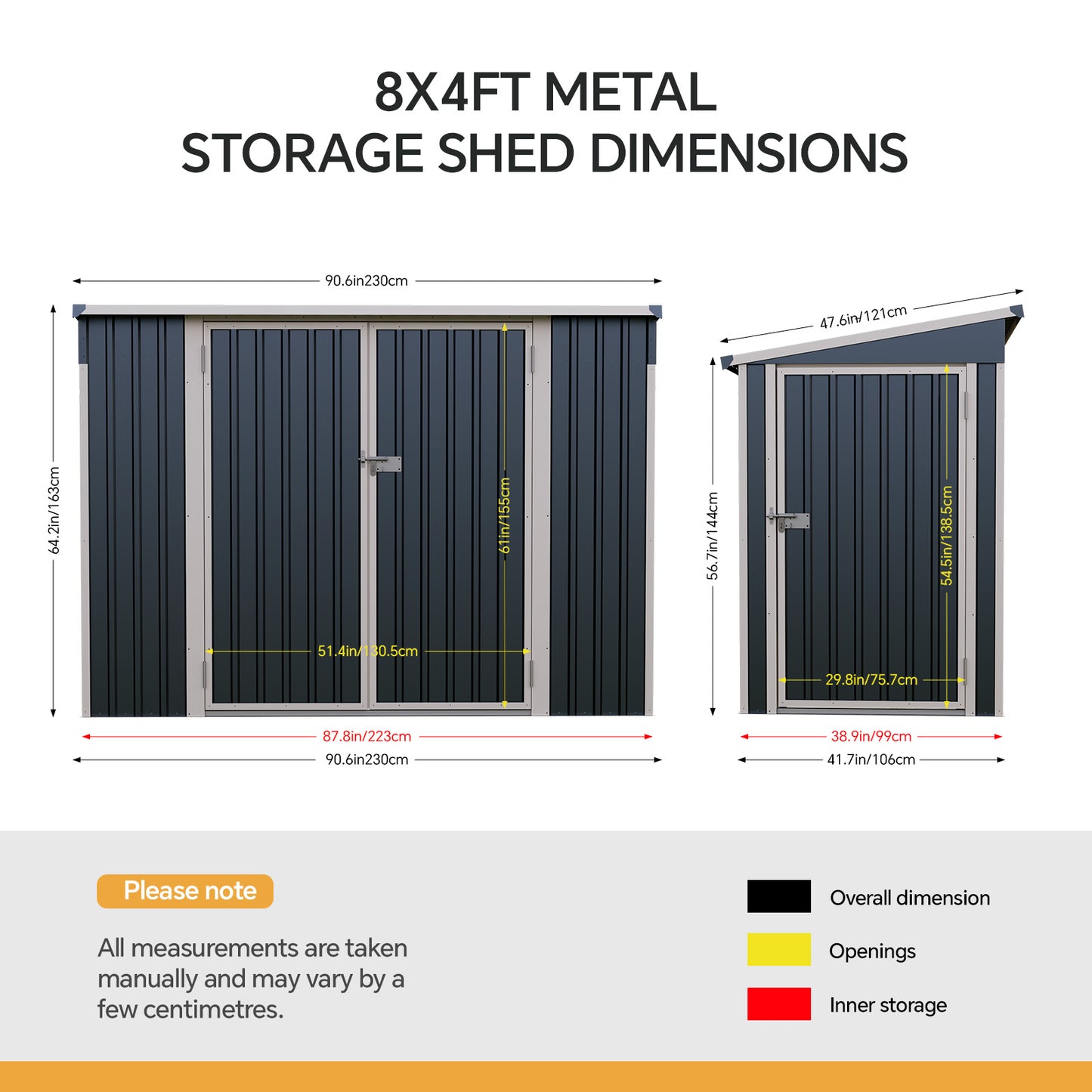 8x4 FT Metal Pent Roof Garden Tool Storage Shed