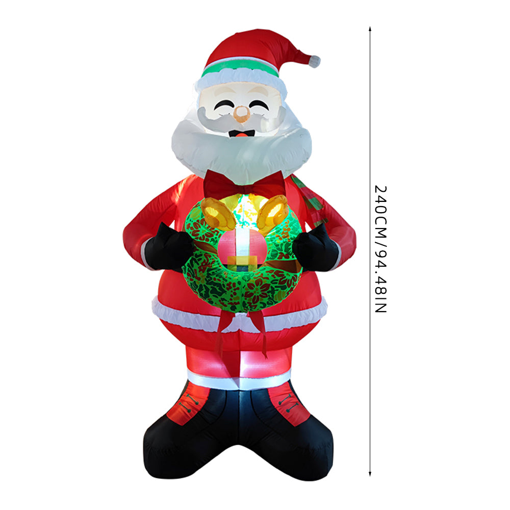 2.4M Lighted Christmas Inflatable Model Santa Holding Wreath Decoration