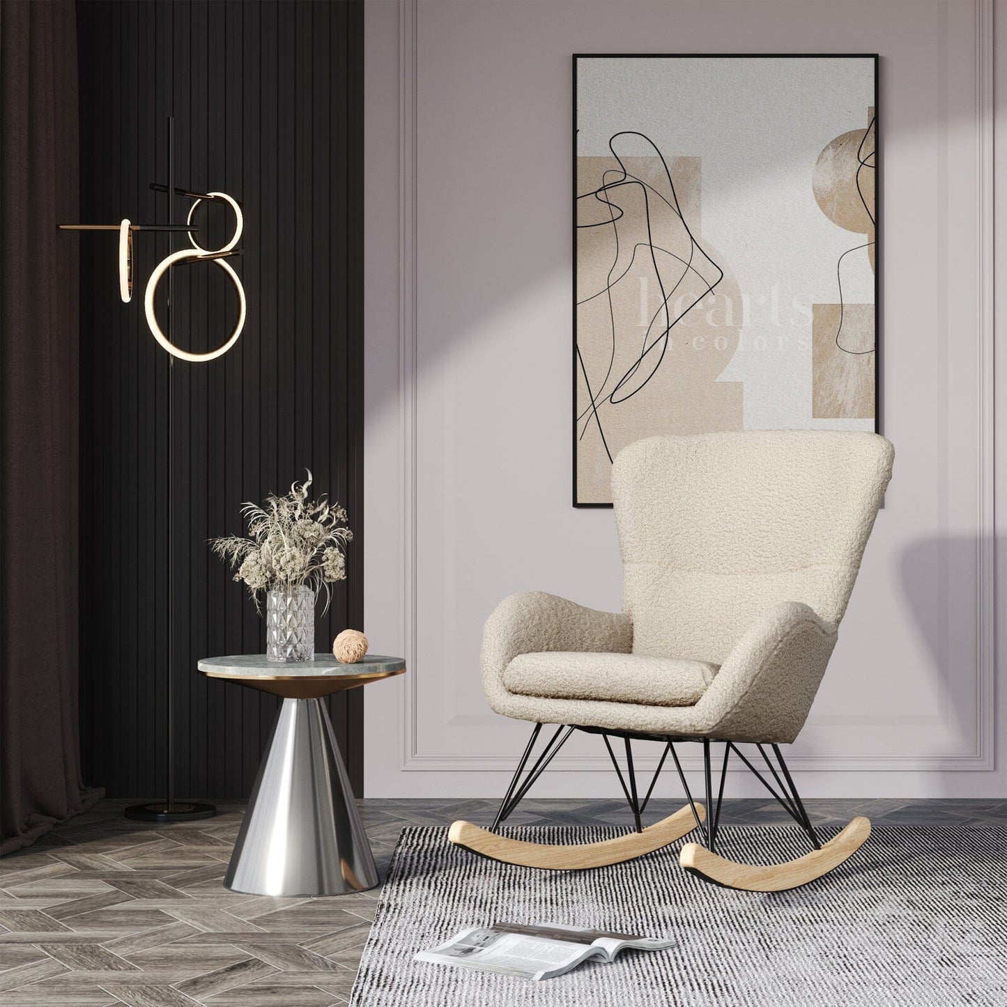 3.3ft Height Rocking Chair Faux Wool Padded Lounge Armchair Rocking Chairs Living and Home
