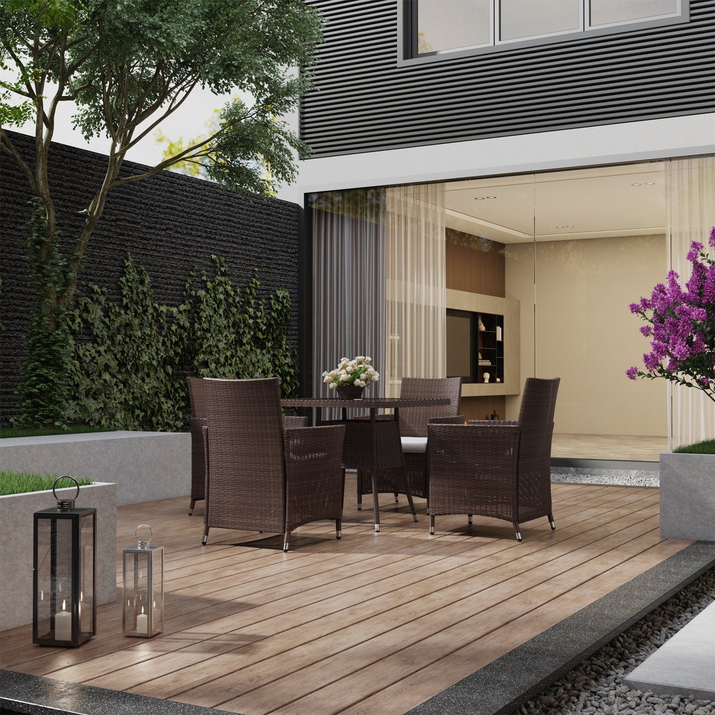 Garden Tempered Glass Square Dining Table with Parasol Hole