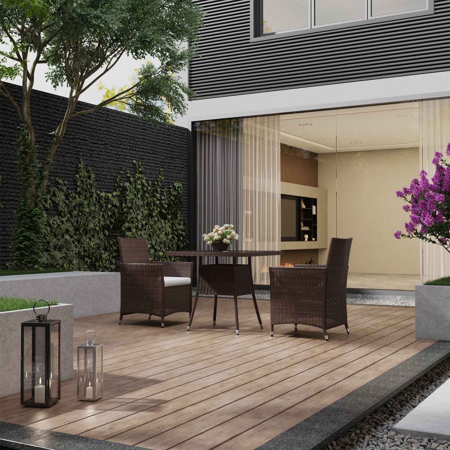 Garden Tempered Glass Square Dining Table with Parasol Hole