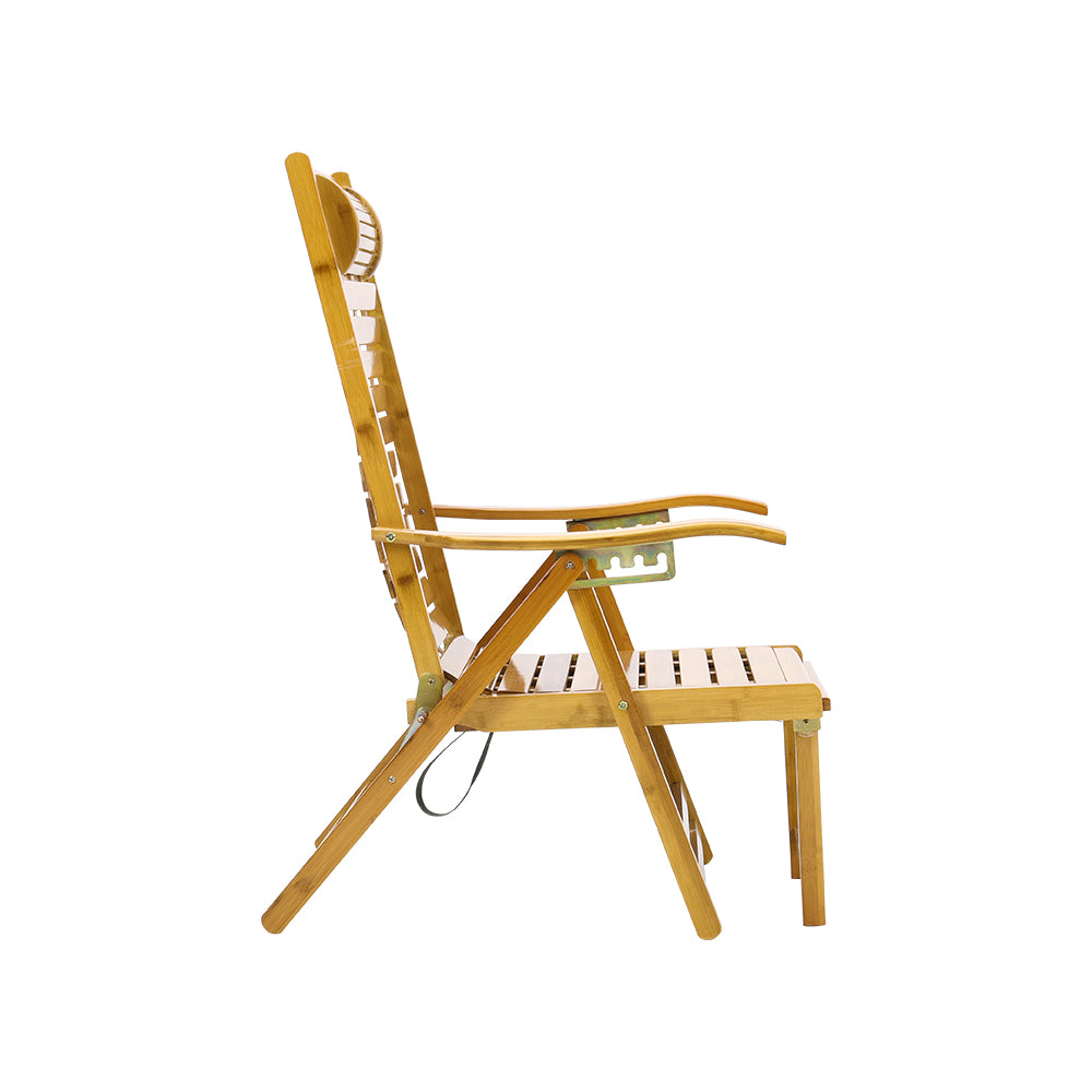 Garden Bamboo Wood Foldable Recliner Lounge Chair with Retractable Footrest