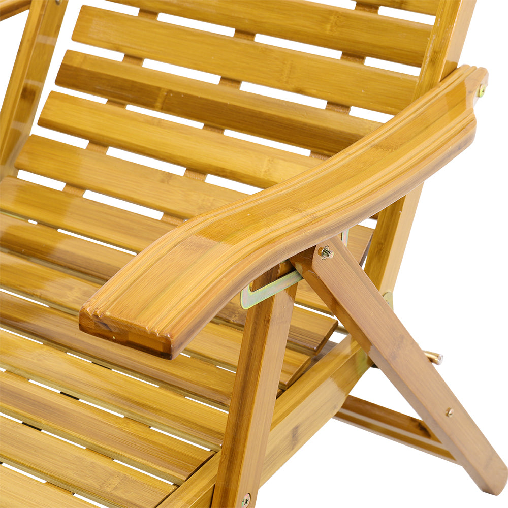 Garden Bamboo Wood Foldable Recliner Lounge Chair with Retractable Footrest
