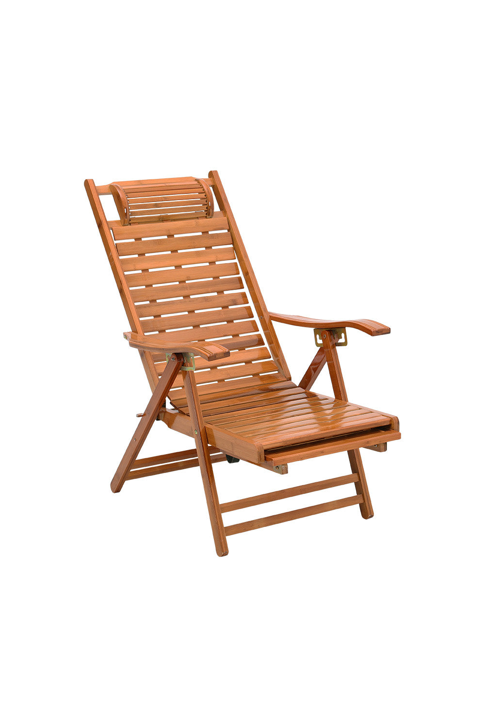 Bamboo Foldable Recliner Lounge Chair with Retractable Footrest
