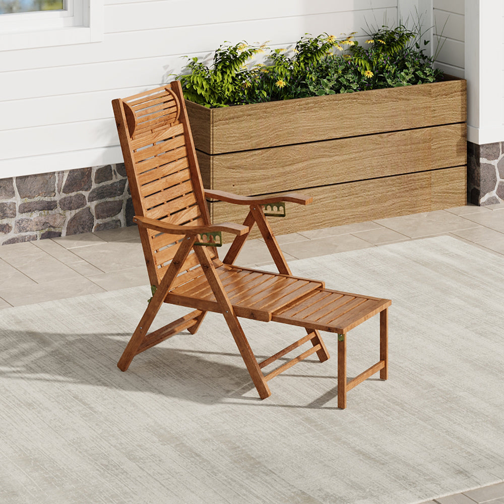 Bamboo Foldable Recliner Lounge Chair with Retractable Footrest