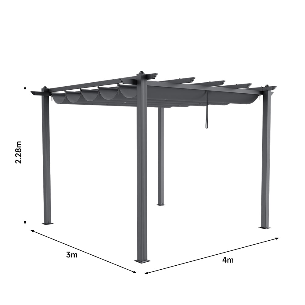 Aluminum Framed Garden Pergola with Retractable Canopy