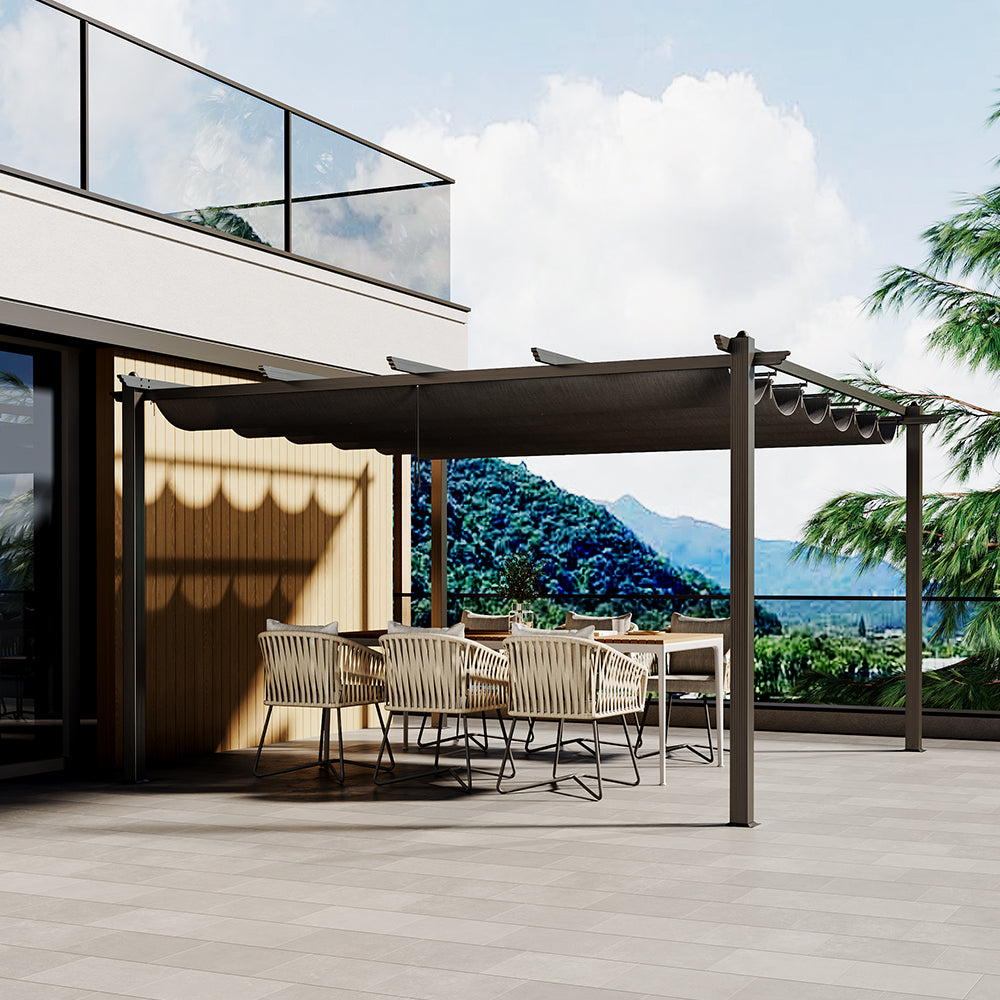 Aluminum Framed Garden Pergola with Retractable Canopy