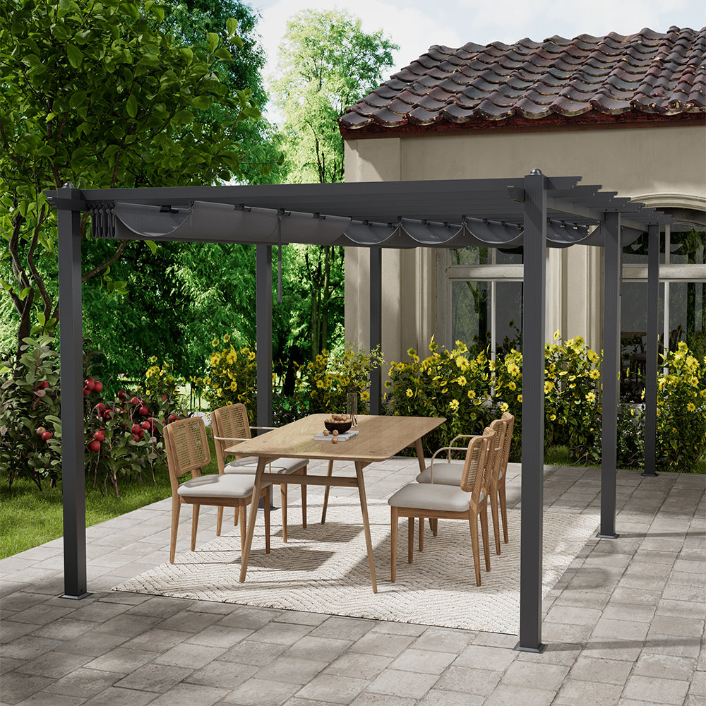 Aluminum Framed Garden Pergola with Retractable Canopy