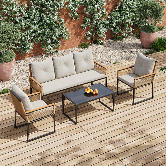 Indoor/Outdoor Rattan Sofa Coffee Table Furniture Set for