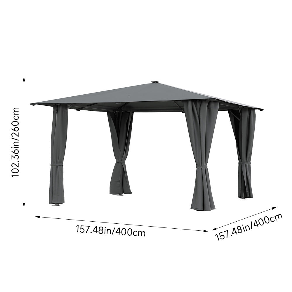 Solar LED Metal Patio Gazebo with Curtains