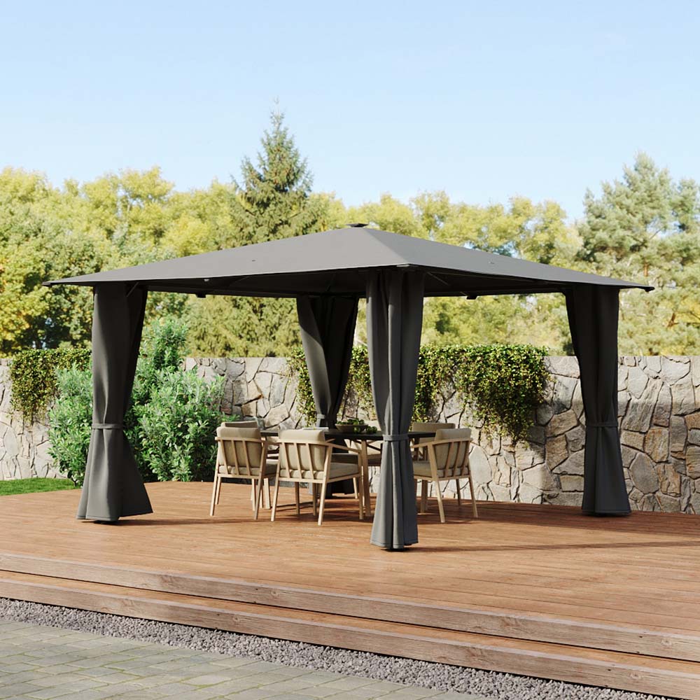 Solar LED Metal Patio Gazebo with Curtains