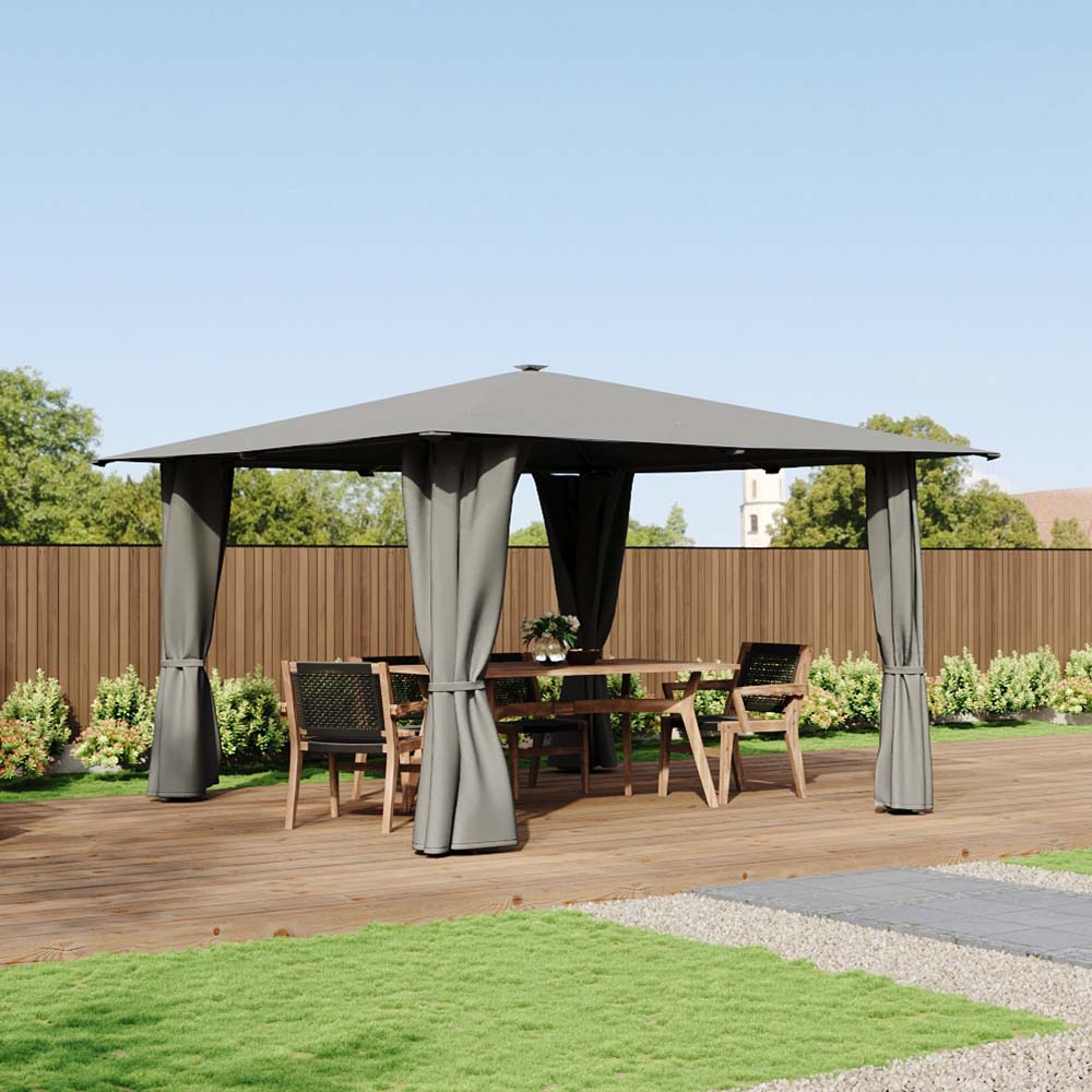 Solar LED Metal Patio Gazebo with Curtains