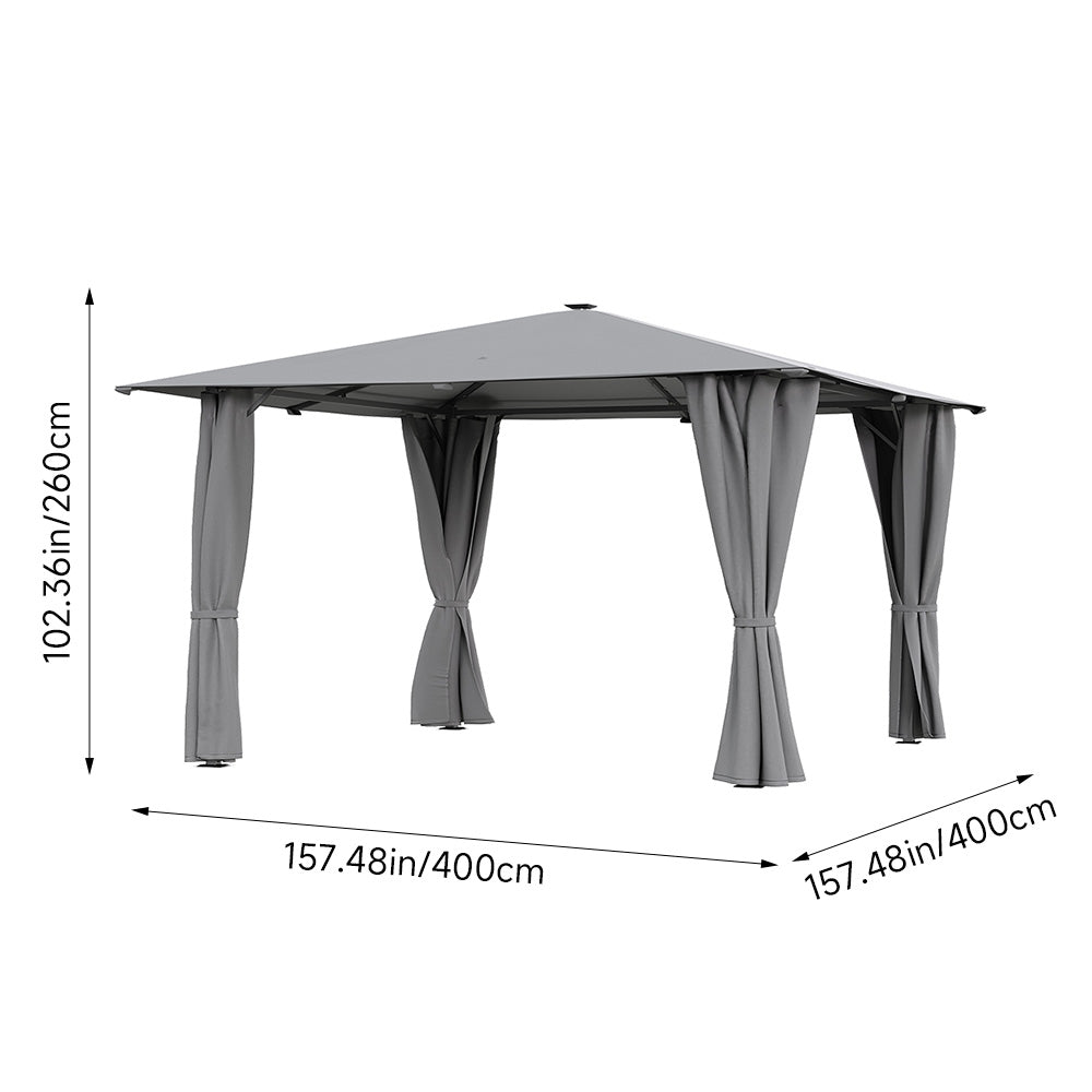 Solar LED Metal Patio Gazebo with Curtains
