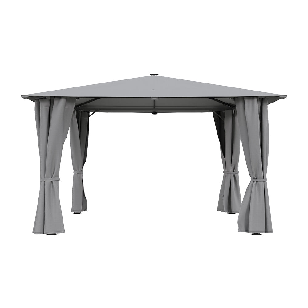 Solar LED Metal Patio Gazebo with Curtains