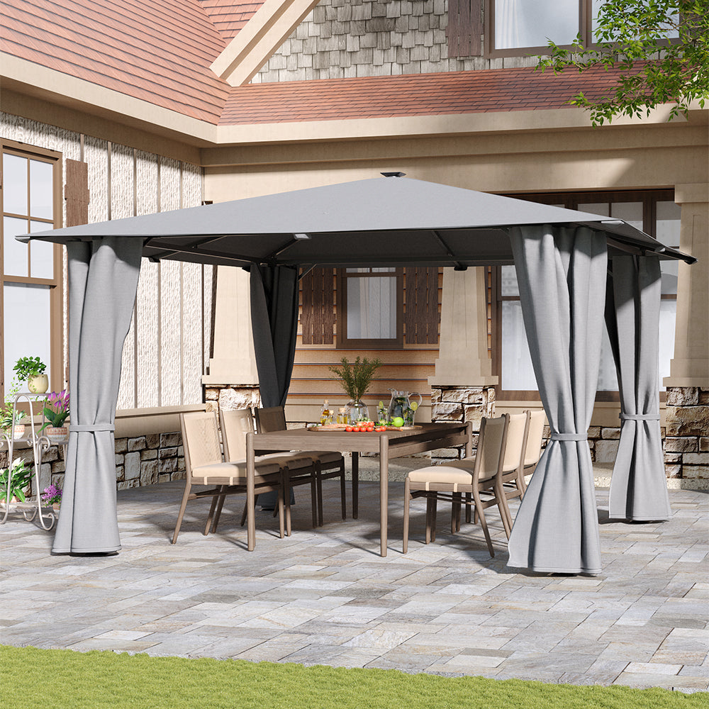 Solar LED Metal Patio Gazebo with Curtains