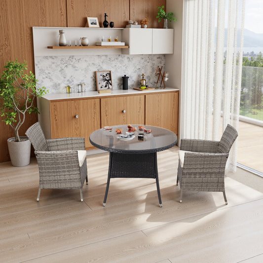 Garden Rattan Tempered Glass Top Round Table with Parasol Hole