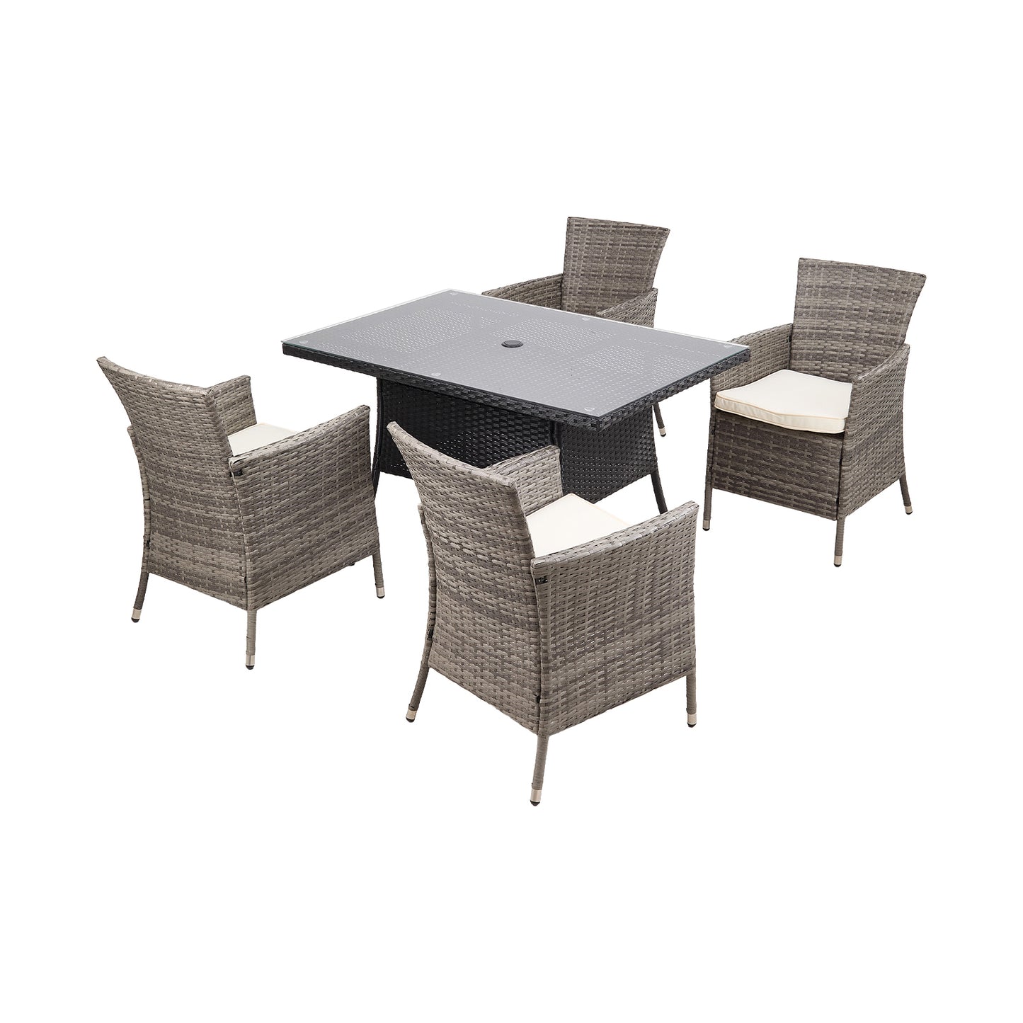 Garden Rattan Tempered Glass Top Rectangular Table with Parasol Hole