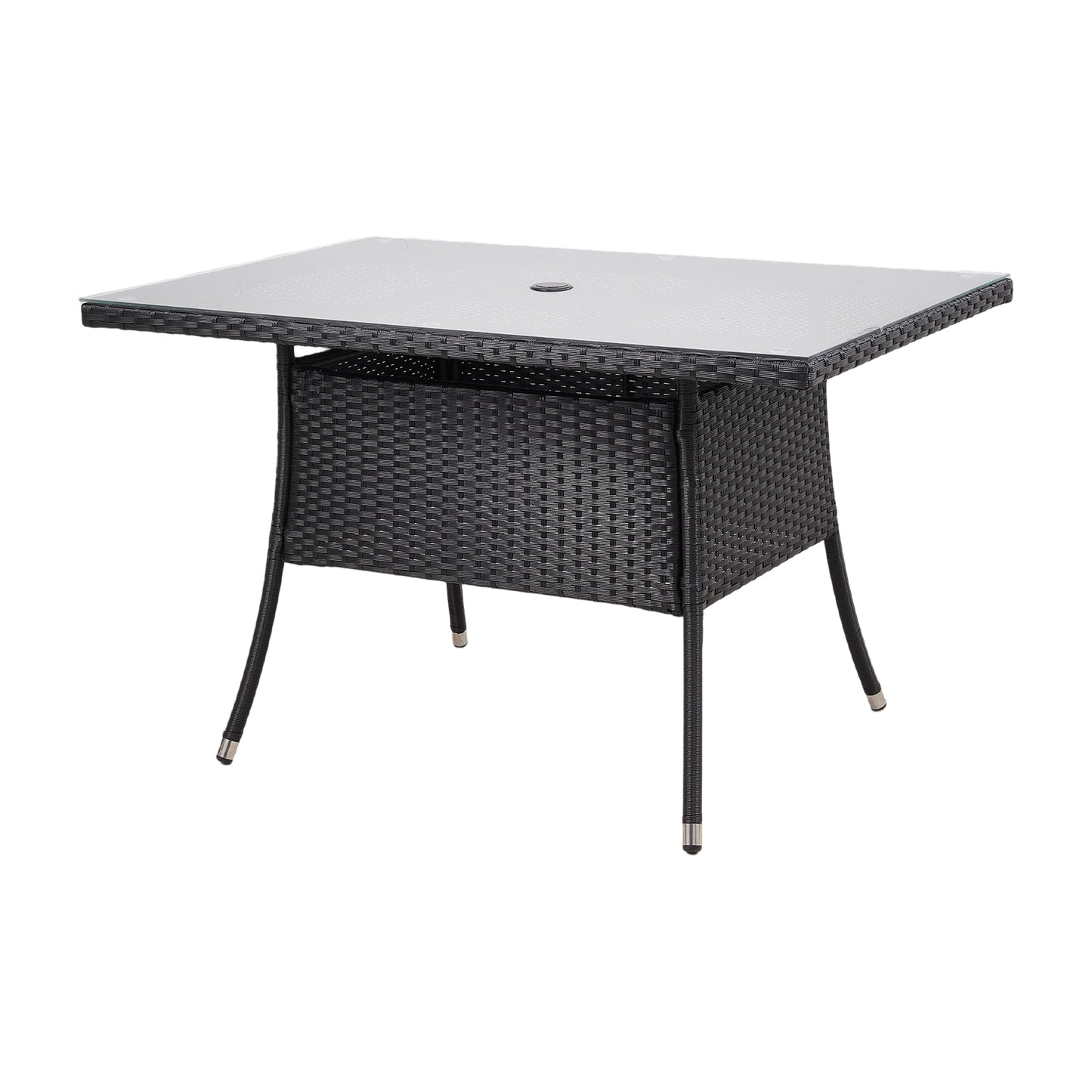 Garden Rattan Tempered Glass Top Rectangular Table with Parasol Hole