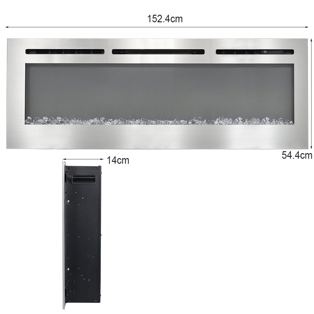 Linear Electric Fireplace Recessed in Chrome
