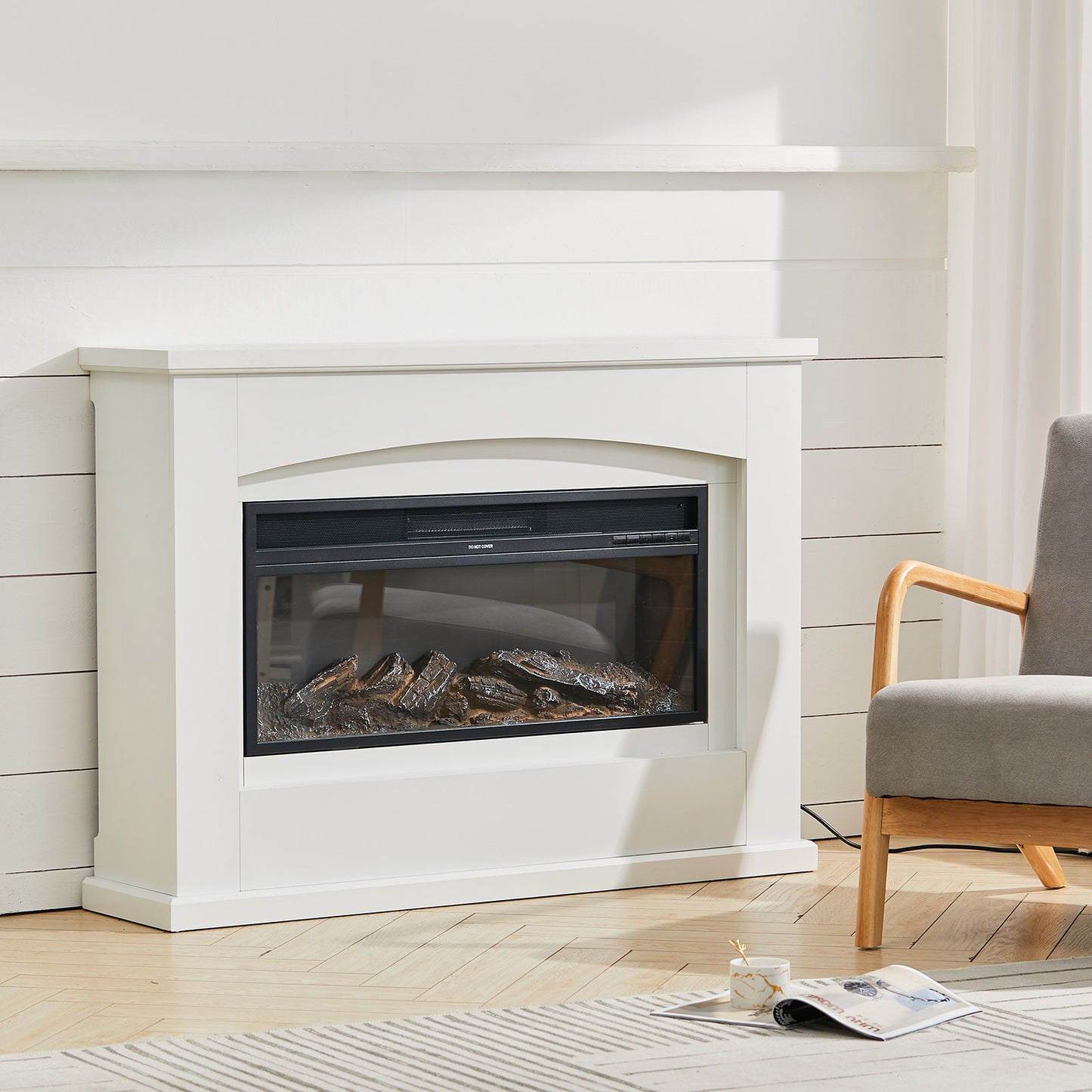 34inch Electric Fireplace with White Wooden Mantel