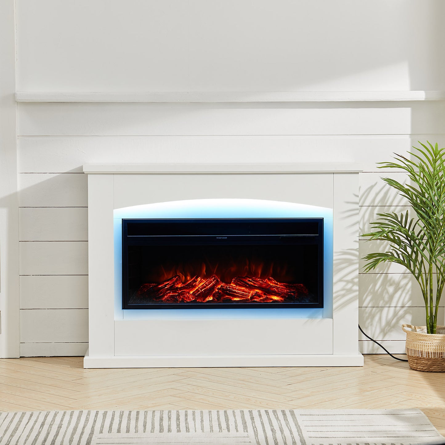 34inch Electric Fireplace with White Wooden Mantel
