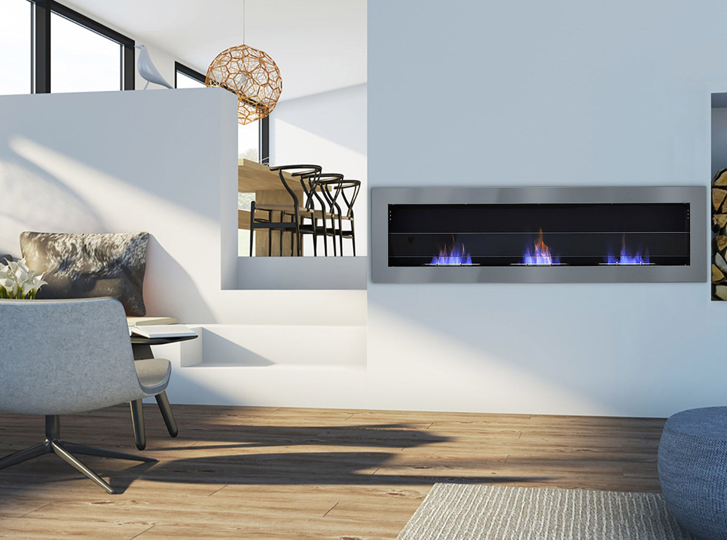 Wall Mounted Bio Ethanol Fireplace with Adjustable Flames