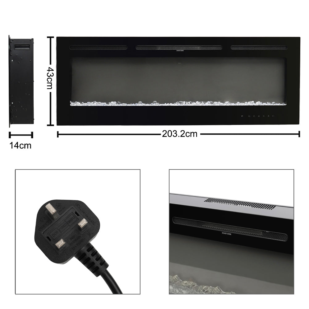 70/80 Inch Wall Mounted/Insert Electric Fireplace with 9 Colours Settings