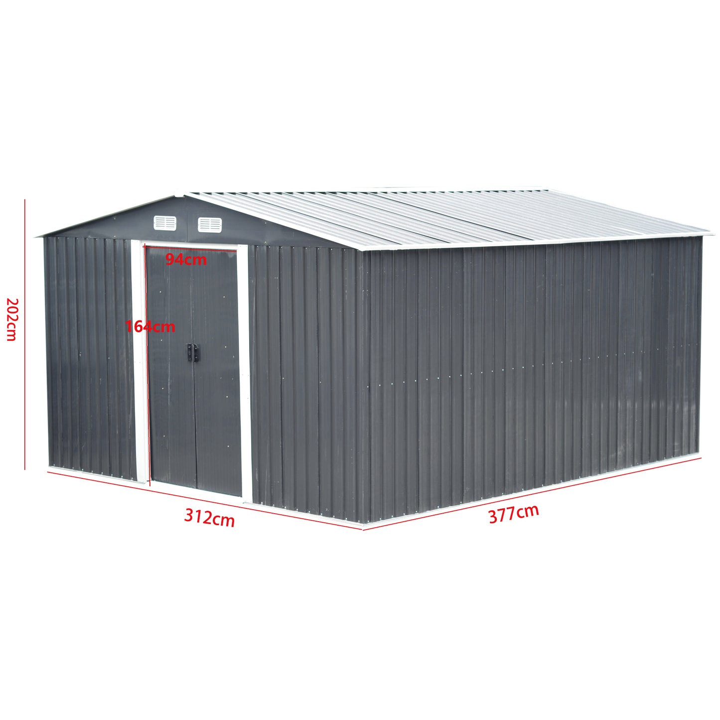 12x10 FT Metal Apex Roof Garden Tool Shed