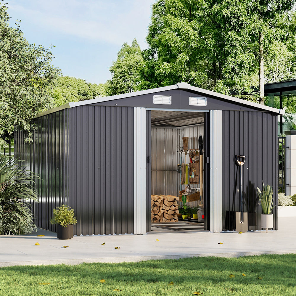 12x10 FT Metal Apex Roof Garden Tool Shed