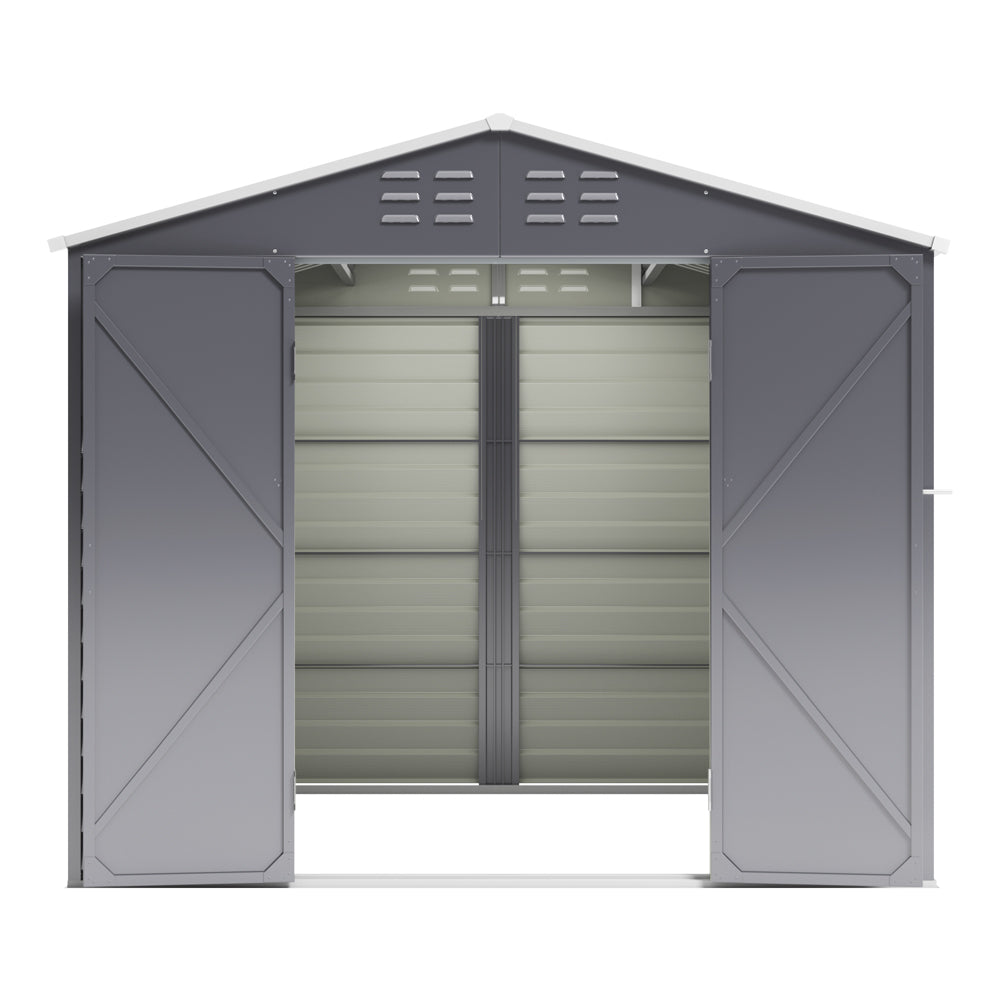 Charcoal Steel Tool Shed with Front Windows and Ventilation