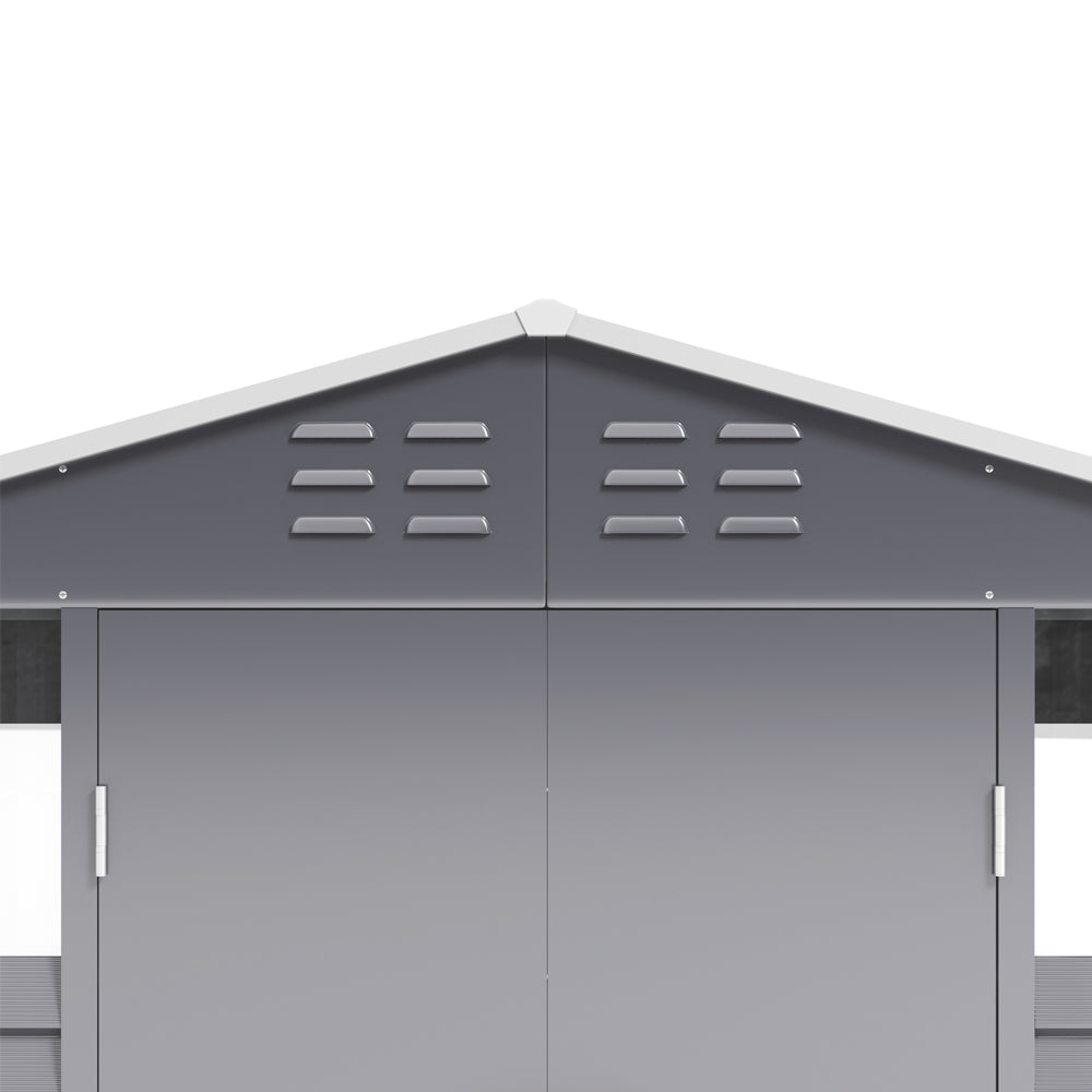 Charcoal Metal Garden Tools Shed with Front Windows and Ventilation