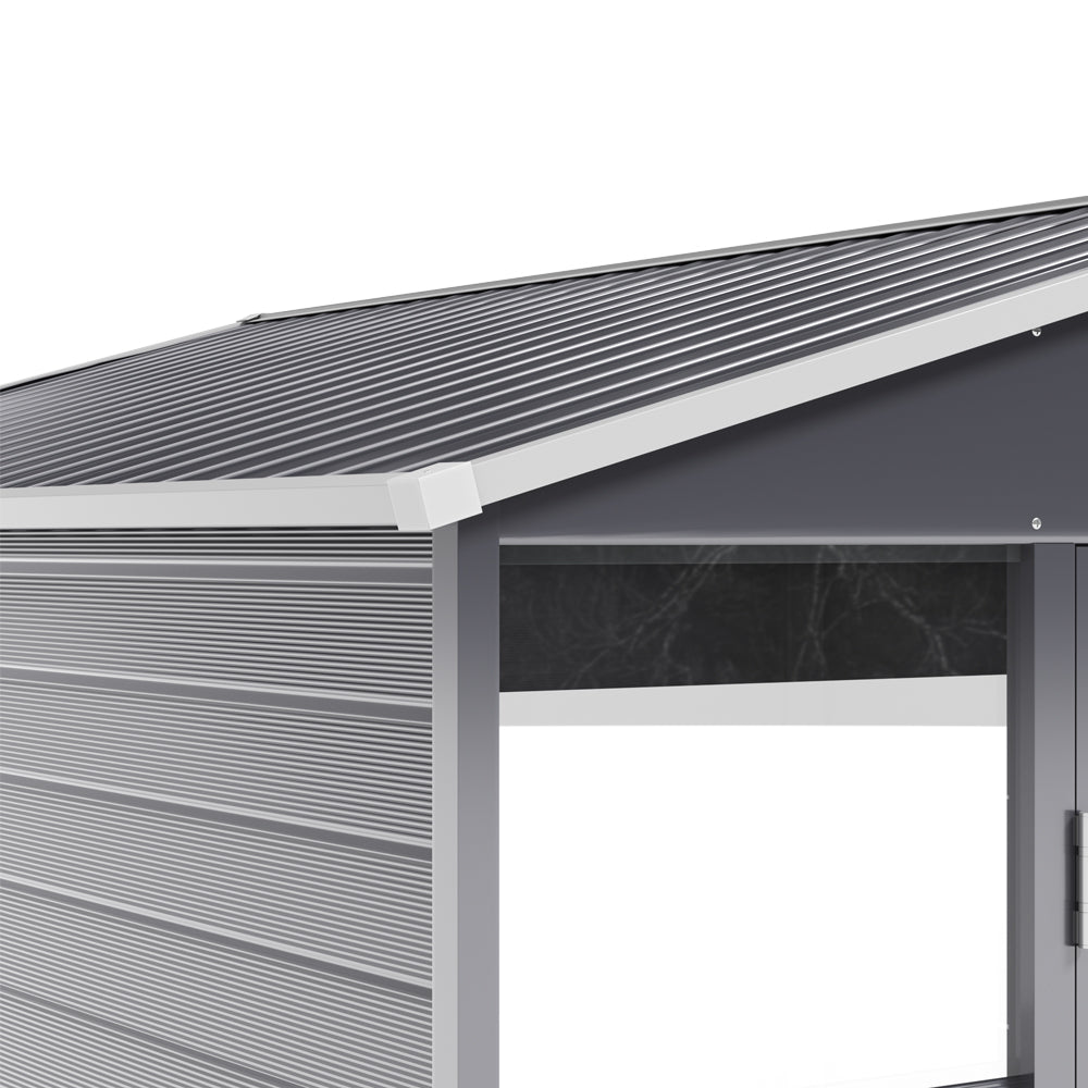 Charcoal Steel Tool Shed with Front Windows and Ventilation