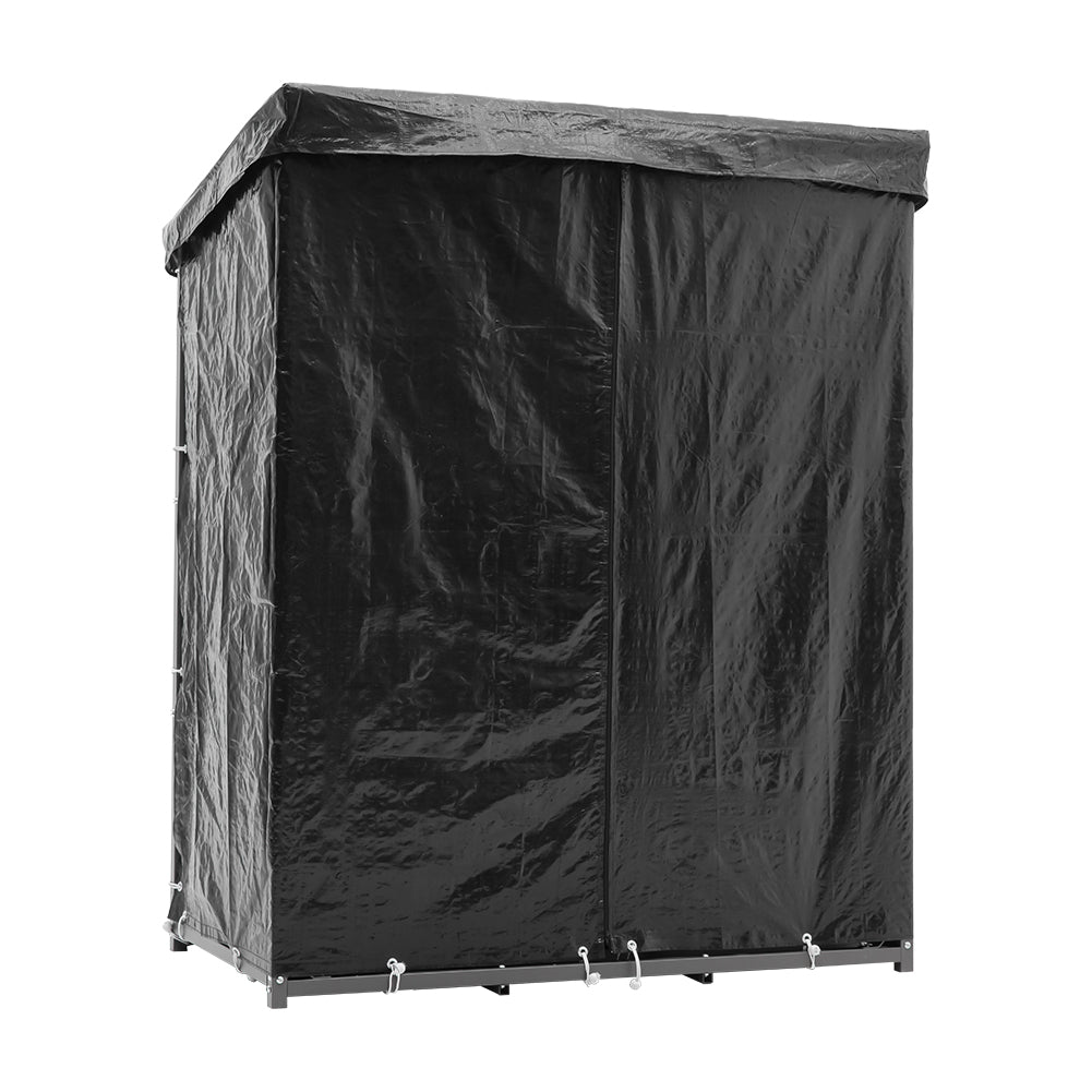 70CM Depth Metal Garden Firewood Rack Storage Shed with Roof and Cover