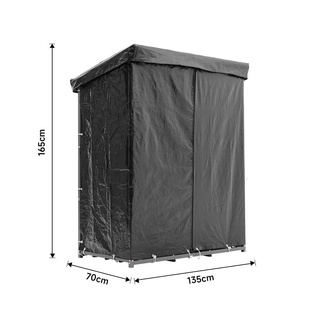 70CM Depth Metal Garden Firewood Rack Storage Shed with Roof and Cover